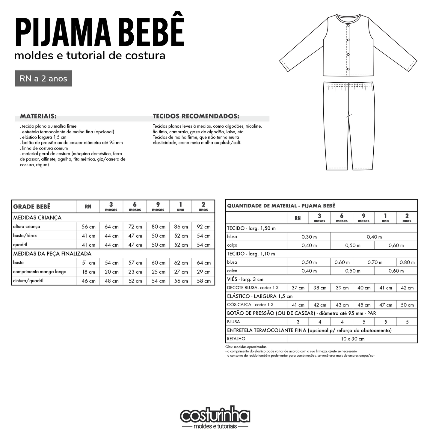 PIJAMA BEBÊ - moldes e tutorial