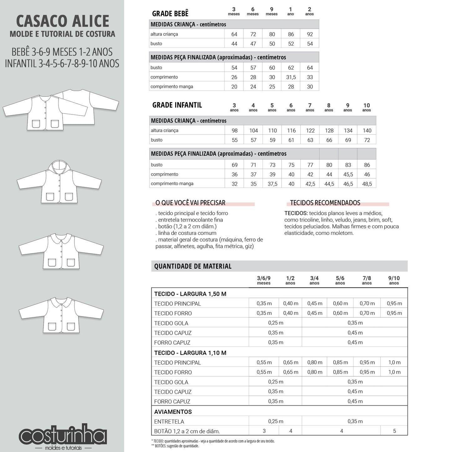 CASACO ALICE - moldes e tutorial