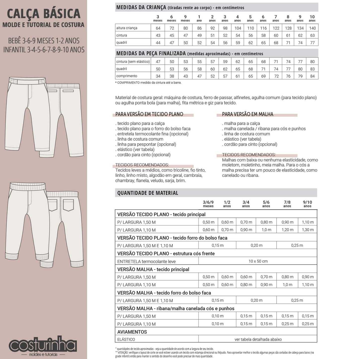 CALÇA BÁSICA - moldes e tutorial