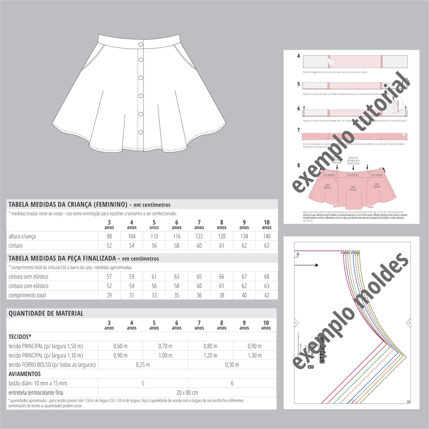 Saia OLIVIA infantil - moldes e tutorial