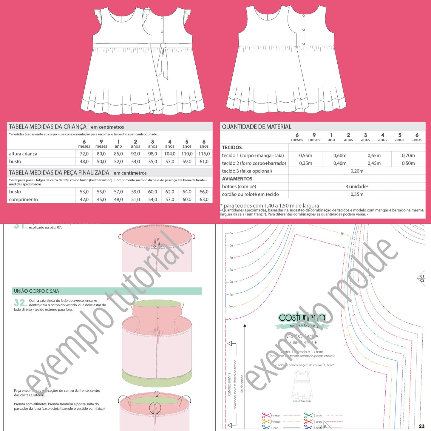 Aula de costura e moldes e tamanho real para vestido infantil - COSTURINHA