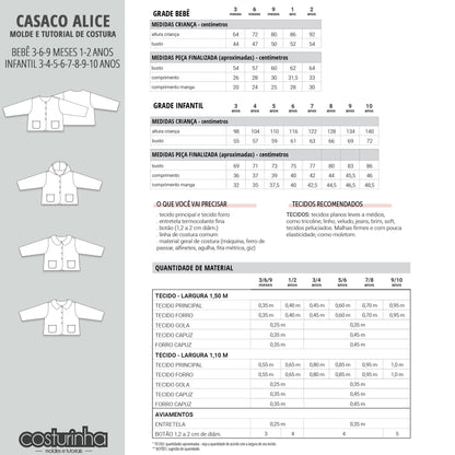 CASACO ALICE - moldes e tutorial