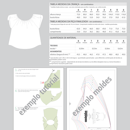 Bata infantil feminina - moldes e aula de costura em PDF para imprimir - tabelas de medidas