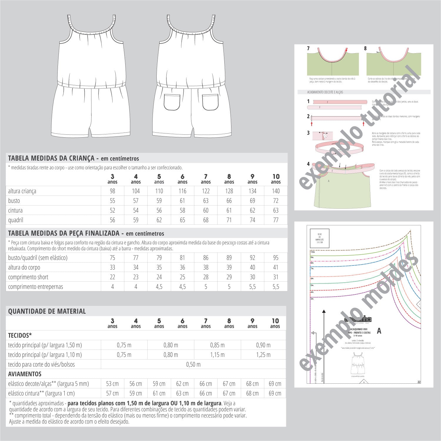 Molde e tutorial de costura de macaquinho básico infantil - tabelas de medidas
