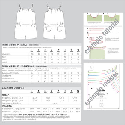 Molde e tutorial de costura de macaquinho básico infantil - tabelas de medidas