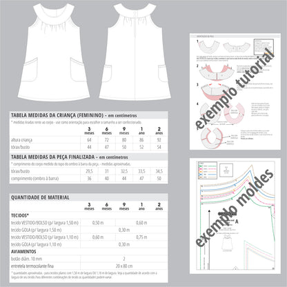 Molde e passo a passo de costura em PDF para vestido de bebê - costurinha modelagem - tabelas de medidas